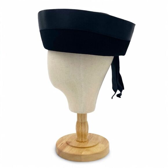 Vintage 1950s Carol Black Velour Breton Hat Wide Satin Band New York Creation - Picture 7 of 14